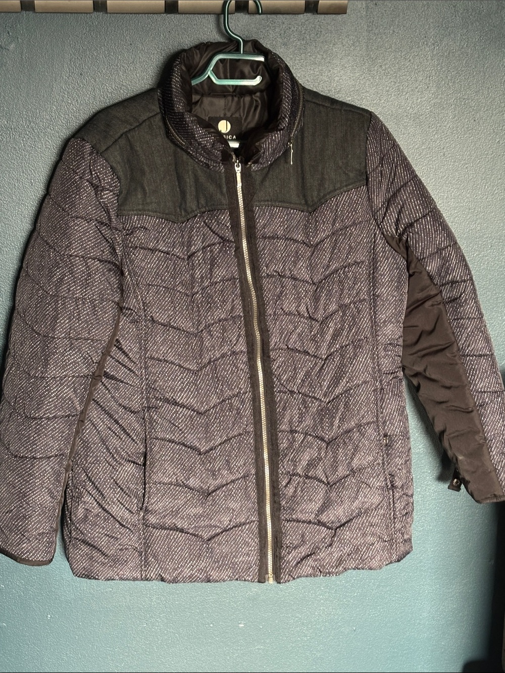 Jessica Quilted Puffer Jacket in Charcoal Gray with Black Yoke